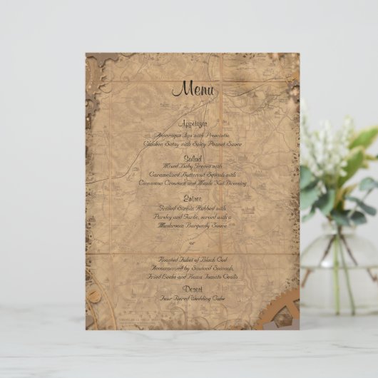 Vintages Steampunk Bride Wedding Menu (Stehend Vorderseite)
