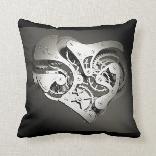 Vintages Steampunk mechanisches Herz - Platin B&W Kissen