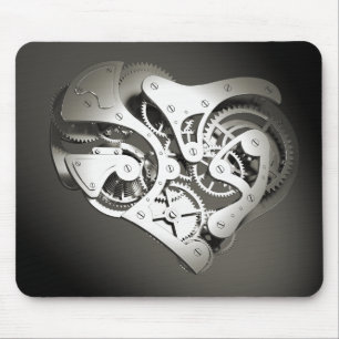 Vintages Steampunk mechanisches Herz - Platin B&W Mousepad