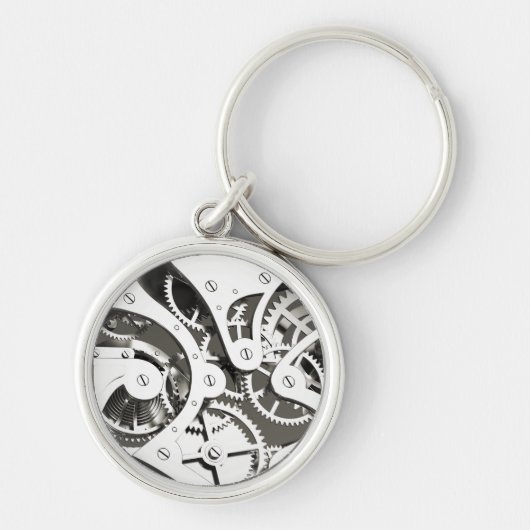 Vintages Steampunk mechanisches Herz - Platin B&W Schlüsselanhänger (Vorne)