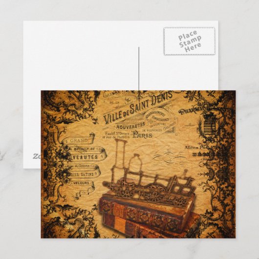Vintages Steampunk-Papier Postkarte (Vorne/Hinten)