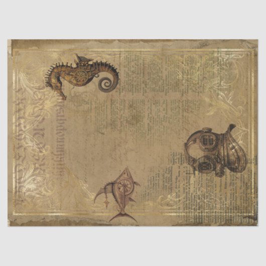 Vintages Steampunk-Seepferd und Tauchhelm Seidenpapier (Vorderseite)