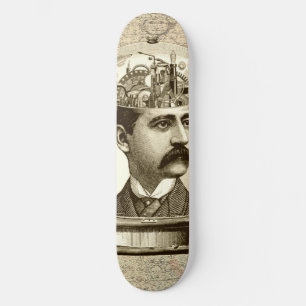 Vintages Steampunk-Uhrwerk Gehirn, Schnurrbart Skateboard