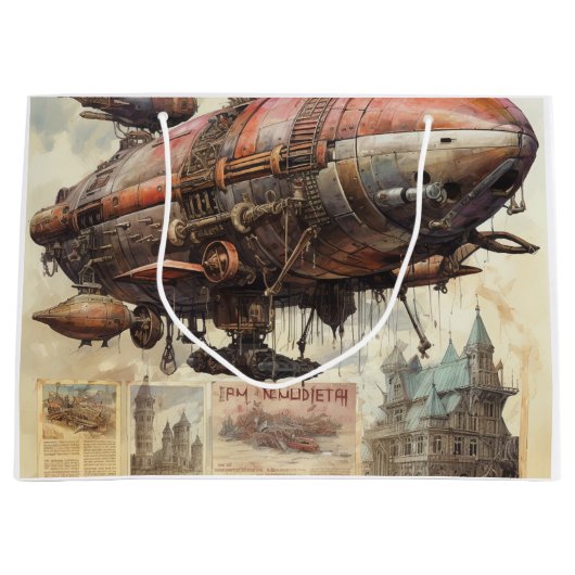 Vintages Steampunk-Zeppelin (8) Gewebepapier Große Geschenktüte (Vorderseite)