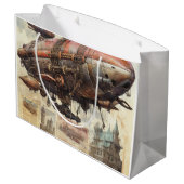 Vintages Steampunk-Zeppelin (8) Gewebepapier Große Geschenktüte (Rückseite Schrägansicht)