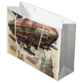 Vintages Steampunk-Zeppelin (8) Gewebepapier Große Geschenktüte (Vorderseite Schrägansicht)