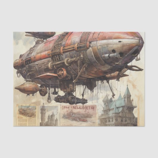 Vintages Steampunk-Zeppelin (9) Gewebepapier Seidenpapier (Vorderseite)