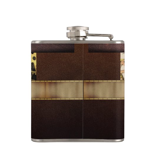 Vintages Steampunkgears-Metallleder Flachmann (Rückseite)