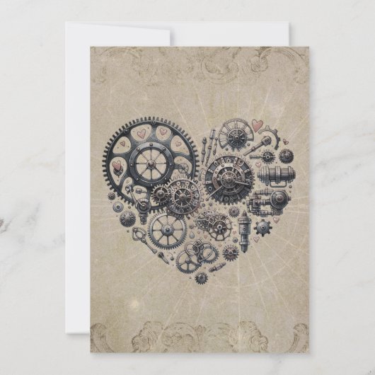 Vintages Steampunkherz Gears Hochzeit Einladung (Rückseite)