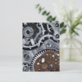 Vintages Steampunkmechanisches Zahnrad Postkarte (Stehend Vorderseite)