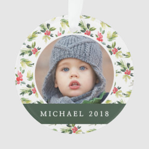 Vintages Stechpalmen-, Beeren-u. Kiefern-Muster Ornament