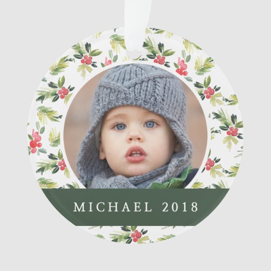 Vintages Stechpalmen-, Beeren-u. Kiefern-Muster Ornament (Vorderseite)