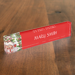 Vintages Stechpalmenweihnachten Weihnachtsmanns Namensplakette