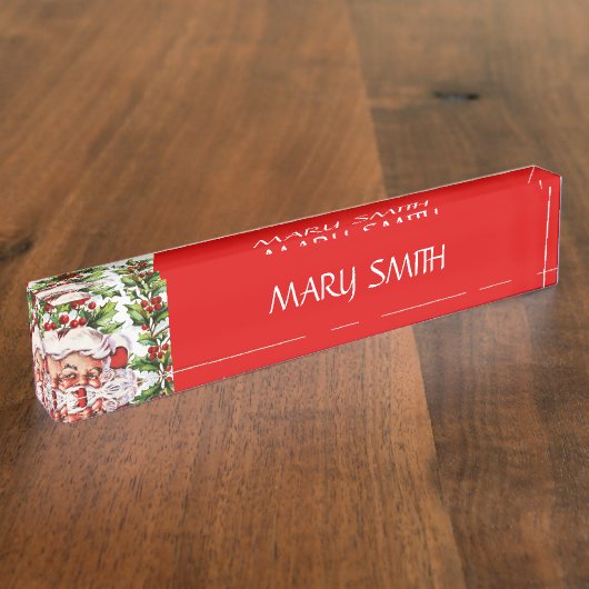 Vintages Stechpalmenweihnachten Weihnachtsmanns Namensplakette (Seite)