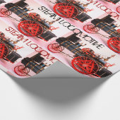 VINTAGES STEMPELROT SCHWARZ-WEISS GESCHENKPAPIER (Ecke)