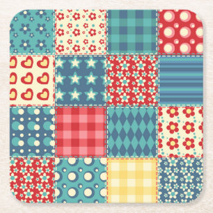 Vintages Steppmuster: Patchwork-Hintergrundmuster. Rechteckiger Pappuntersetzer