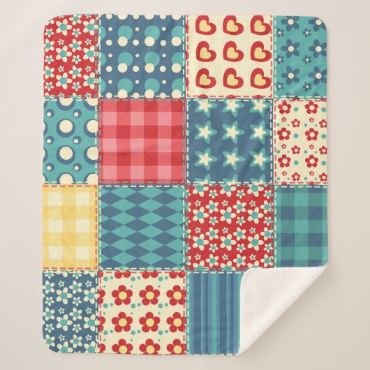 Vintages Steppmuster: Patchwork-Hintergrundmuster. Sherpadecke (Vorderseite)