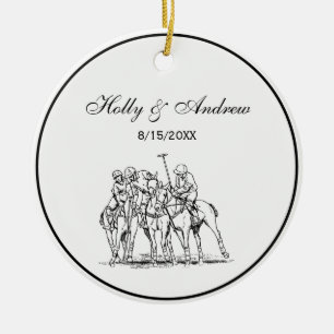 Vintages stilisiertes Polo-Match Zeichn #1 Black Keramik Ornament