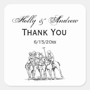 Vintages stilisiertes Polo-Match Zeichn #1 Black Quadratischer Aufkleber