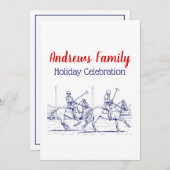 Vintages stilisiertes Polo-Match Zeichnend #2 Blue Einladung (Vorne/Hinten)