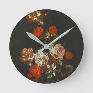 Vintages Stillleben mit Blume Runde Wanduhr