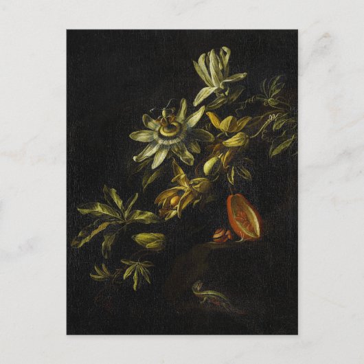 Vintages Stillleben mit Passionblüten Postkarte (Vorderseite)