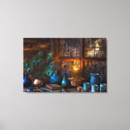 Vintages Stillleben mit Pfauenfedern Leinwanddruck