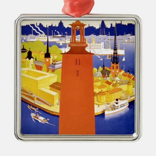 Vintages Stockholm Schweden Silbernes Ornament (Vorne)