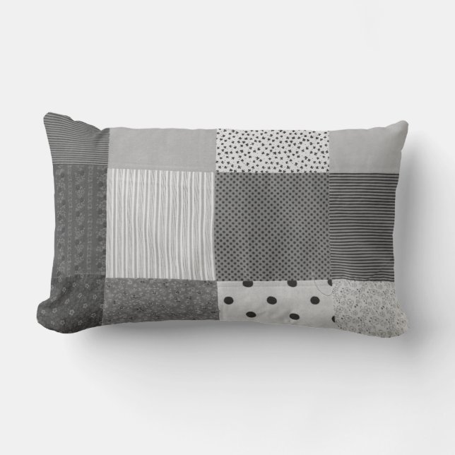 Vintages Stoffdesign Schwarz-Weiß-Fliesen Lendenkissen (Vorderseite)
