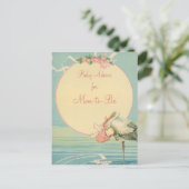 Vintages Storchtragende Babymädchen in einem rosa  Hinweiskarte (Stehend Vorderseite)