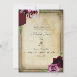 Vintages Storybook Elegant Dark Pink Floral Weddin Einladung