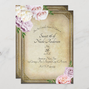 Vintages Storybook Elegant Floral Sweet 16 Party Einladung