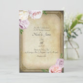 Vintages Storybook Elegante Blumengrün Hochzeit Einladung (Stehend Vorderseite)
