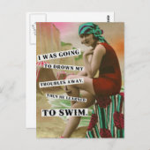 Vintages Strandbabe Foto Postkarte (Vorne/Hinten)