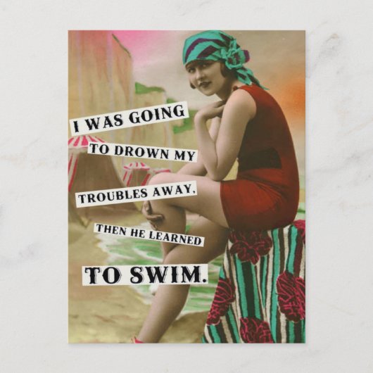 Vintages Strandbabe Foto Postkarte (Vorderseite)