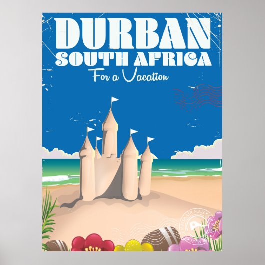 Vintages Strandposter in Durban Südafrika Poster (Vorne)
