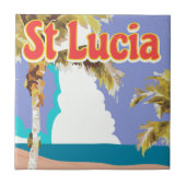 Vintages Strandprospekt von St. Lucia Fliese (Vorderseite)
