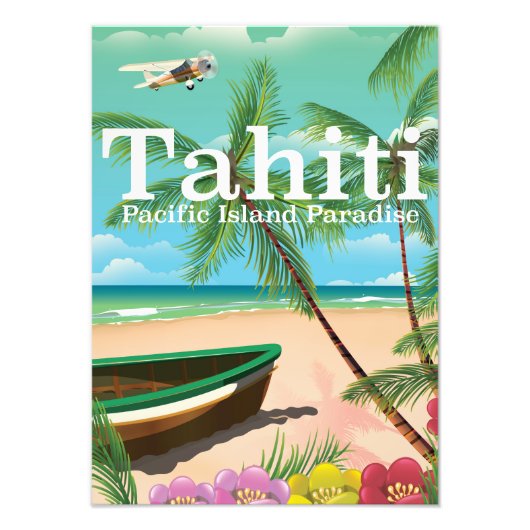 Vintages Strandprospekt von Tahiti Fotodruck (Vorne)