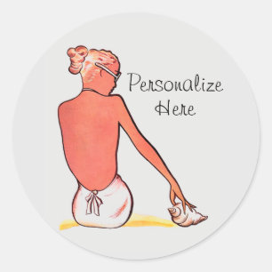 Vintages Strandretro Muschelmädchen Runder Aufkleber