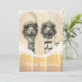 Vintages Straußenpaar, blassorange Einladung (Stehend Vorderseite)