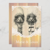 Vintages Straußenpaar, blassorange Einladung (Vorne/Hinten)