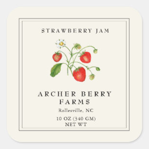 Vintages Strawberry-Jam-Jar-Label Quadratischer Aufkleber