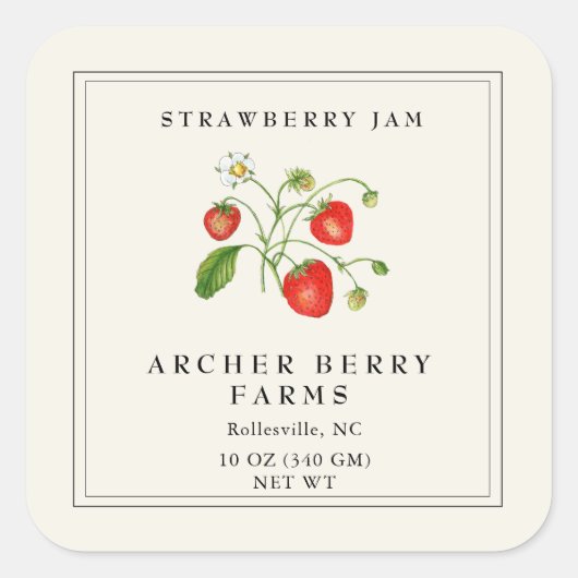 Vintages Strawberry-Jam-Jar-Label Quadratischer Aufkleber (Vorderseite)