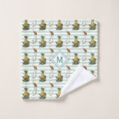 Vintages Stripe Flamingo Ananas Muster|Monogramm Badhandtuch Set (Waschlappen)