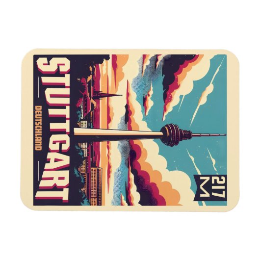Vintages Stuttgart TV Tower Fernsehturm Magnet (Horizontal)