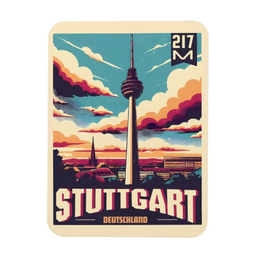 Vintages Stuttgart TV Tower Fernsehturm Magnet (Vertikal)