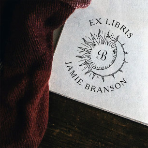 Vintages Sun & Moon Ursprüngliches Round Ex Libris Gummistempel