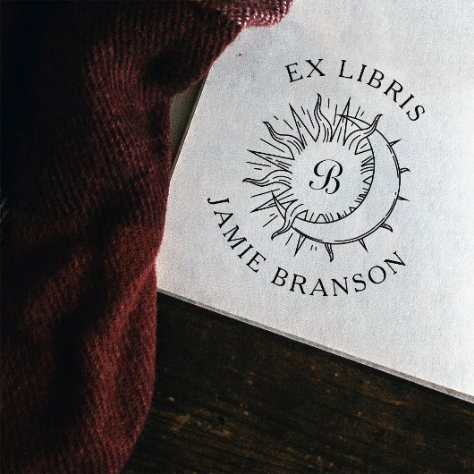 Vintages Sun & Moon Ursprüngliches Round Ex Libris Permastempel