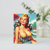 Vintages Surf-Button Postkarte (Stehend Vorderseite)