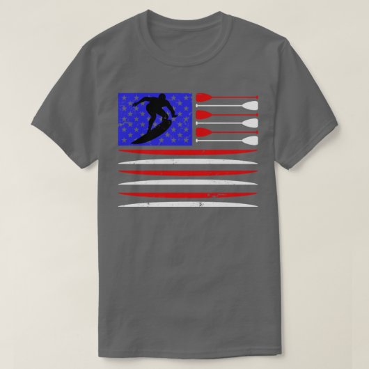 VINTAGES Surfbrett unter US-Flagge T-Shirt (Design vorne)